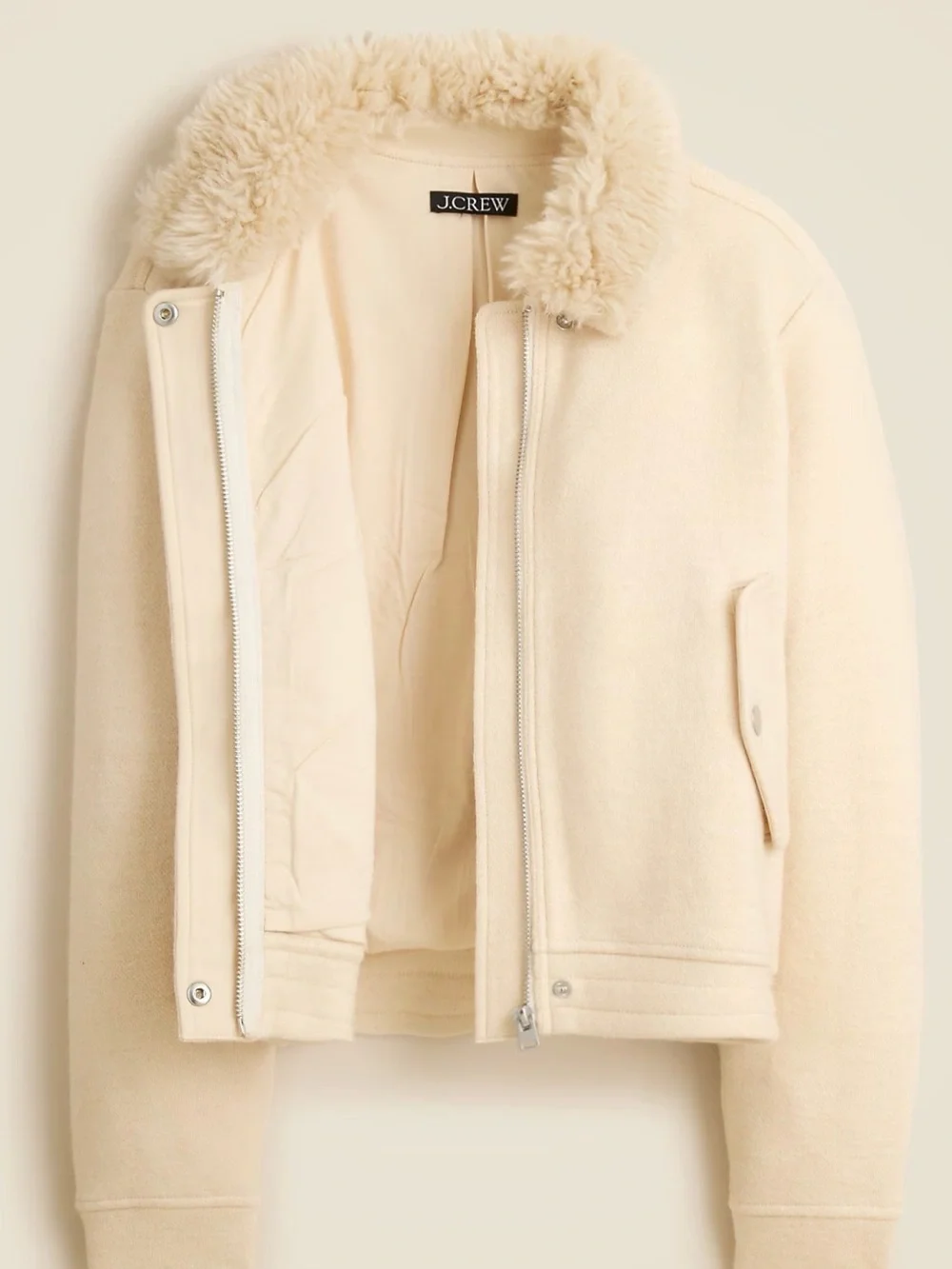 J. Crew Cream Faux-Fur Collar Bomber Jacket